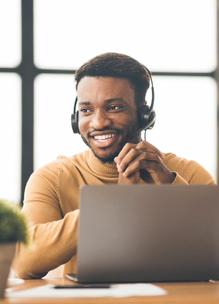 Man at work on headset