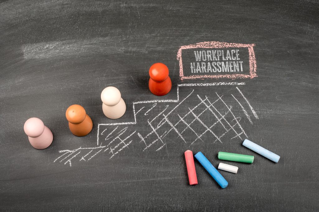 WORKPLACE HARASSMENT Escalation Concept Shown With Figures On Chalkboard