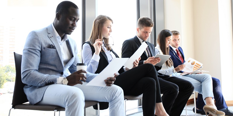 Stressful people waiting for job interview